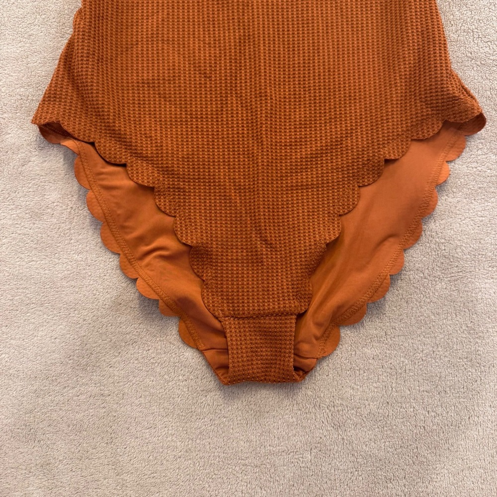 Aerie Scalloped One Piece Swimsuit Rust Textured Beachy Resort Boho Sz S Long - Picture 4 of 8